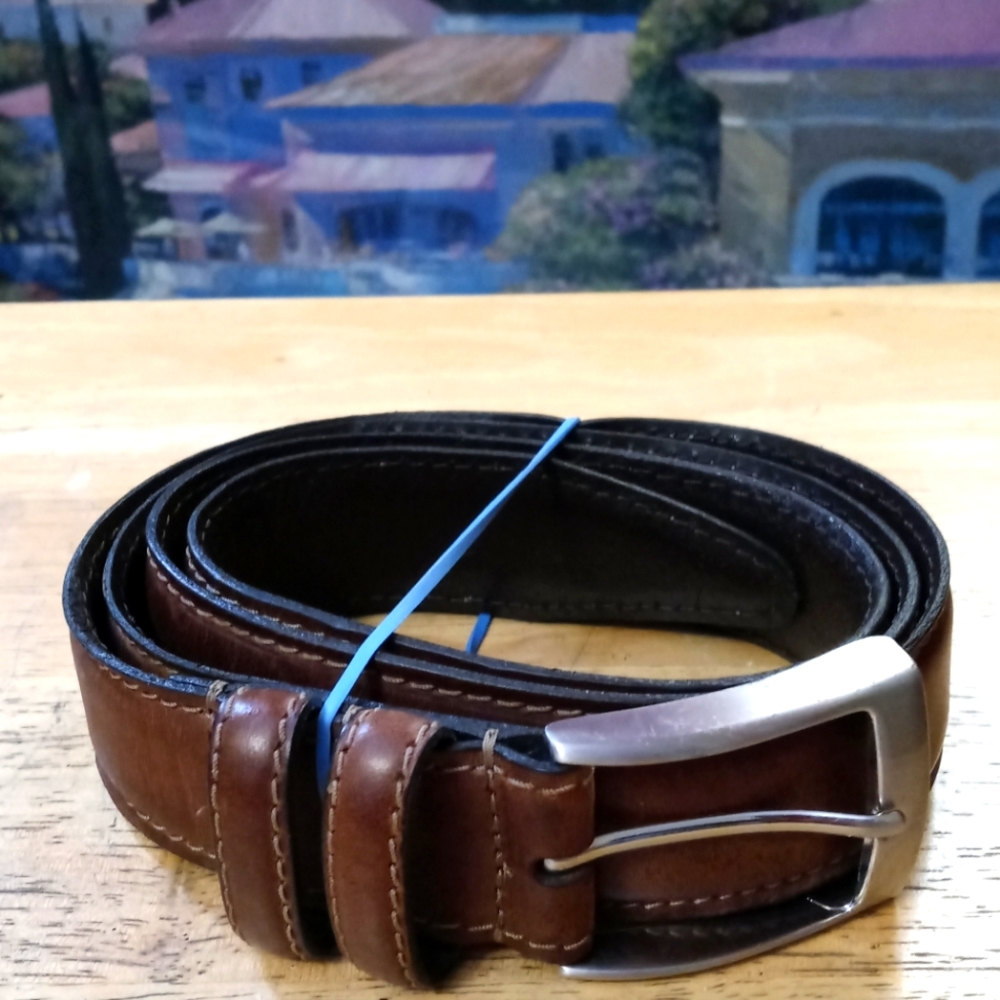 🇺🇸👨‍👩‍👧‍👦🏌VINTAGE JOHNSON&MURPHY🛍🌟BROWN GENUINE LEATHER BELT💥SIZE 42🥇